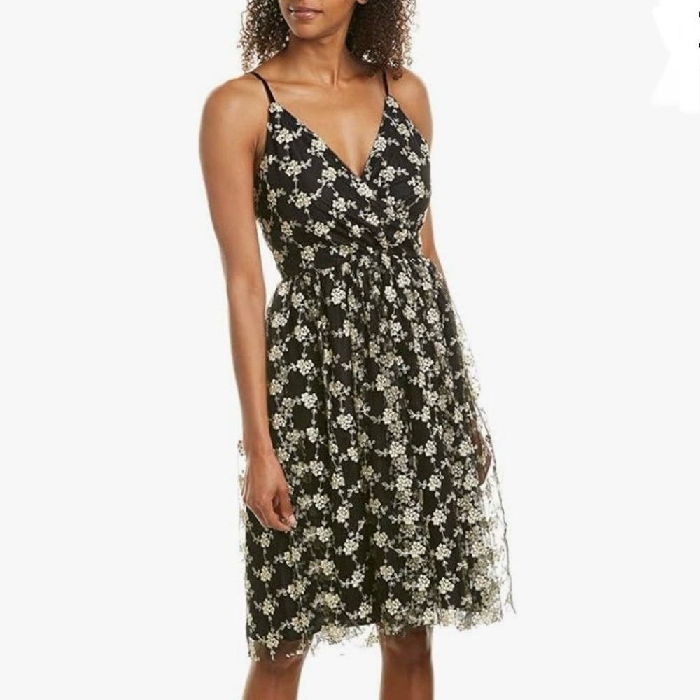 Cupcakes & Cashmere Kaelyn Dress Embroidered Mesh Floral Fit Flare Midi Sz 8